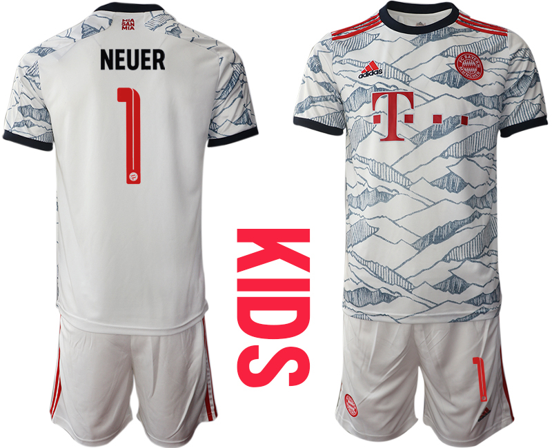 Youth 2021-2022 Club Bayern Munich Second away white #1 Soccer Jersey